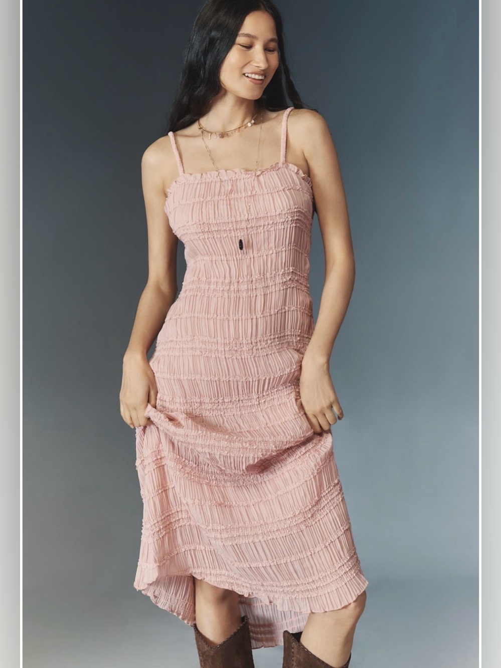 Anthropologie Endless Rose Ruffled Relaxed Pink Maxi Dress